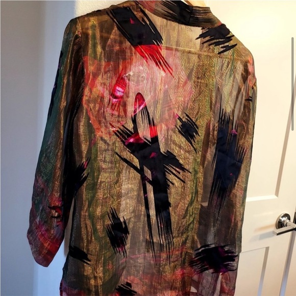 Brown Japanese Sheer Kimono Top XL Sparkle Shimmer Cultural Dress Party Cover up - Picture 4 of 4